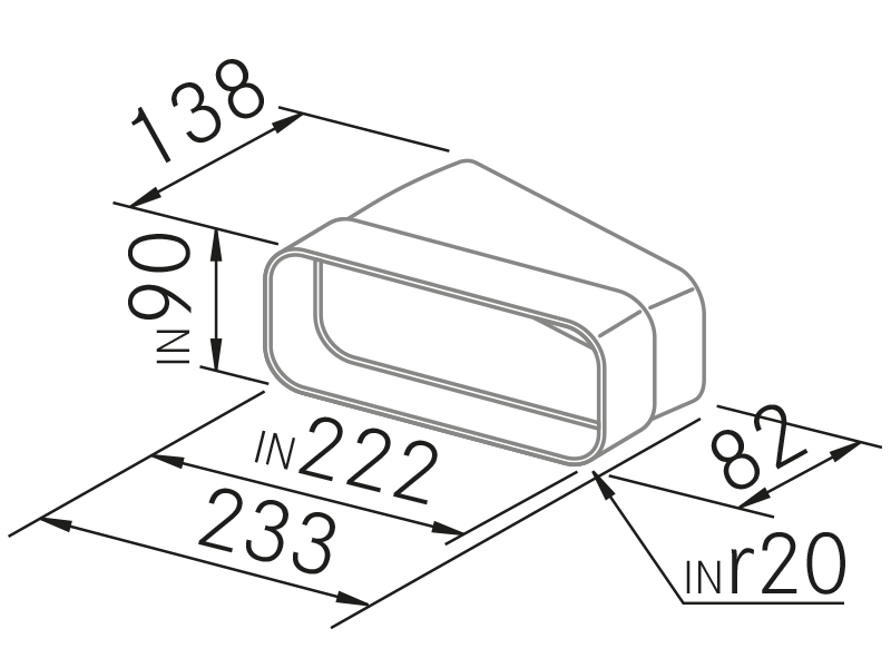 Campanas Extractoras de Cocina - Codo horizontal 15º plano - Plano técnico