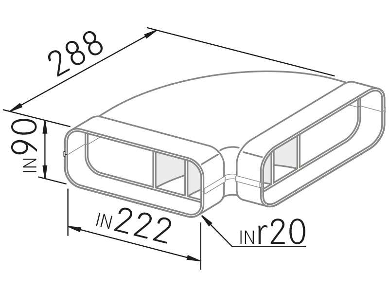 Campanas Extractoras de Cocina - Codo horizontal 90º plano - Plano técnico