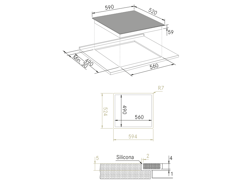 Placas de inducción de diseño - H-Connect 603 Slider Bridge - Plano técnico