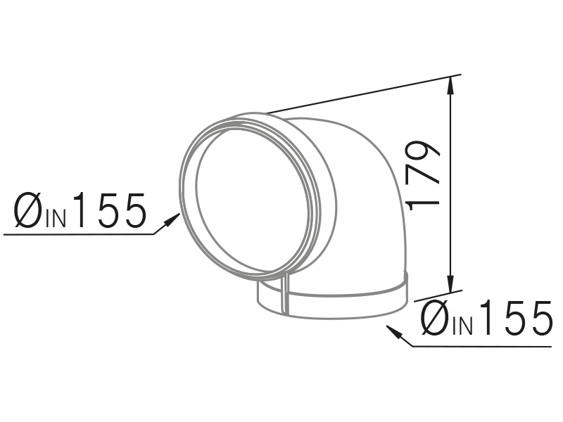 Campanas Extractoras de Cocina - Codo vertical cond.redondo Ø150 - Plano técnico
