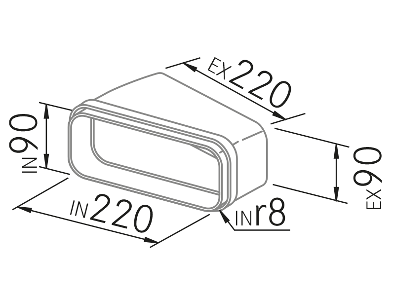 Campanas Extractoras de Cocina - Codo horizontal 15º plano - Plano técnico