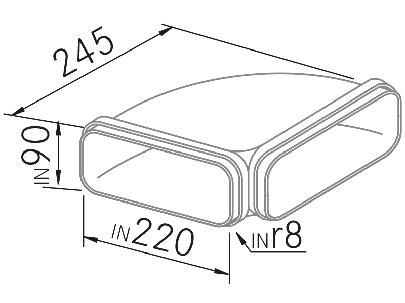 Campanas Extractoras de Cocina - Codo horizontal 90º plano - Plano técnico